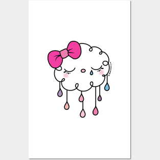 sad cloud raindrops, crying cloud, cute kawaii cloud rain Posters and Art